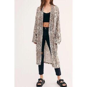 Free People Animal Print Midi Kimono Duster Cardigan Wild Nights
